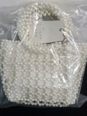 a new day White Pearl Beaded Mini Bag